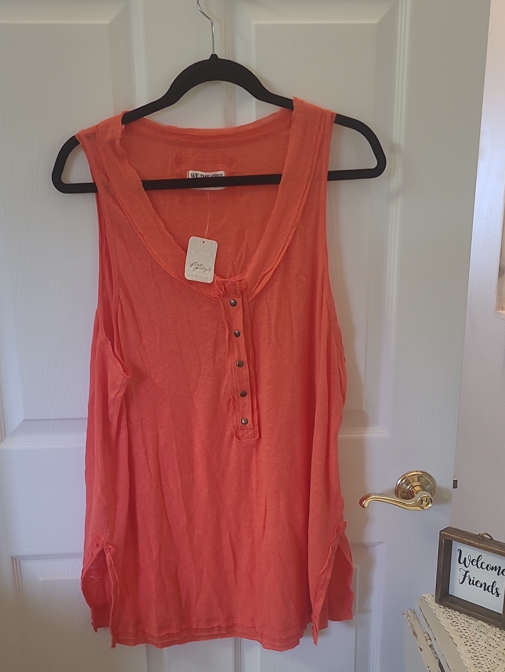 We The Free Coral Button-Front Sleeveless Henley Tank Bin 6